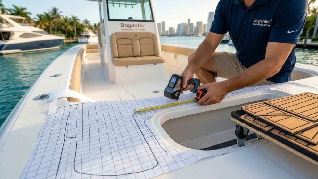 Premium boat flooring installation and deck replacement service in Fort Lauderdale, Florida.